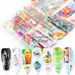 Folii de transfer, FST044 cu Iepurasi de Paste si oua, set 10 bucati